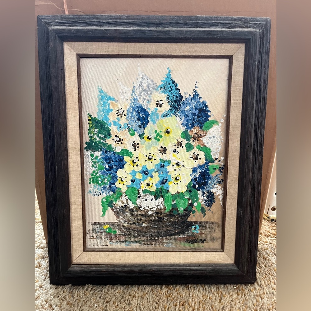 Vintage Floral Original Painting with Wooden Frame